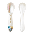Complimentary abalone-engraved mother-of-pearl caviar spoon